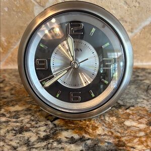Bulova Silver and Black Contemporary Alarm Clock